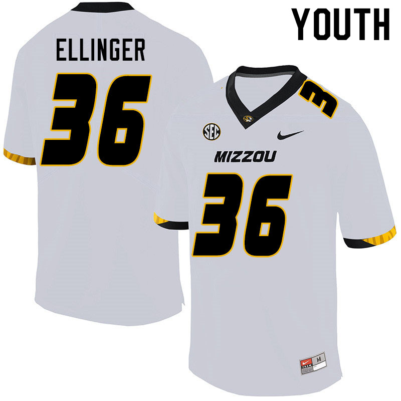 Youth #36 Daniel Ellinger Missouri Tigers College Football Jerseys Sale-White - Click Image to Close